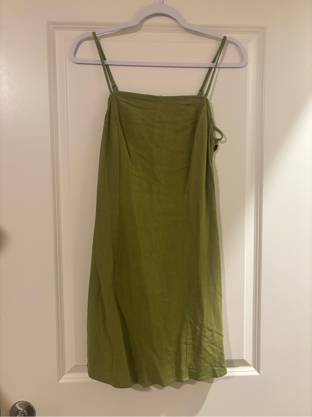NWT Olive Green Linen-Feel Slip Dress with Tortoiseshell Ring